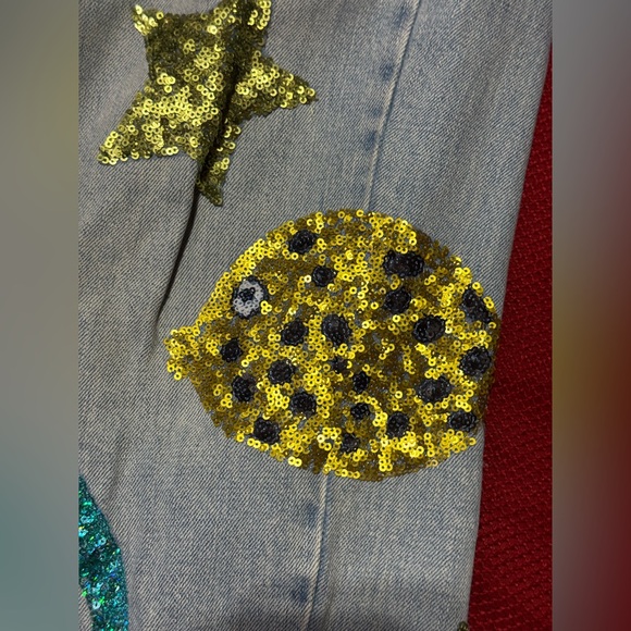 Topshop Straight Leg Jeans with Sequin Ocean Design - Multicolor - Picture 3 of 10